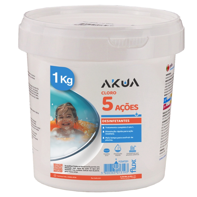 Cloro 5 Açoes Tableta 20gr 1Kg AKUA Flux - FC5AT201