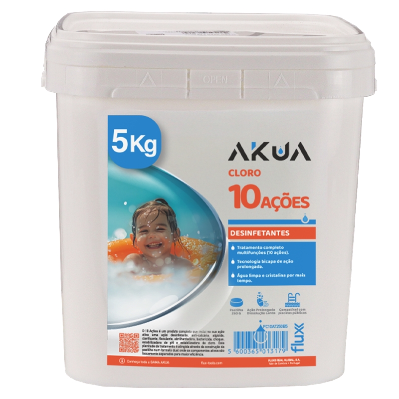 Cloro 10 Açoes Tableta 250gr Bicapa AKUA 5Kg Flux - FC10AT250B5
