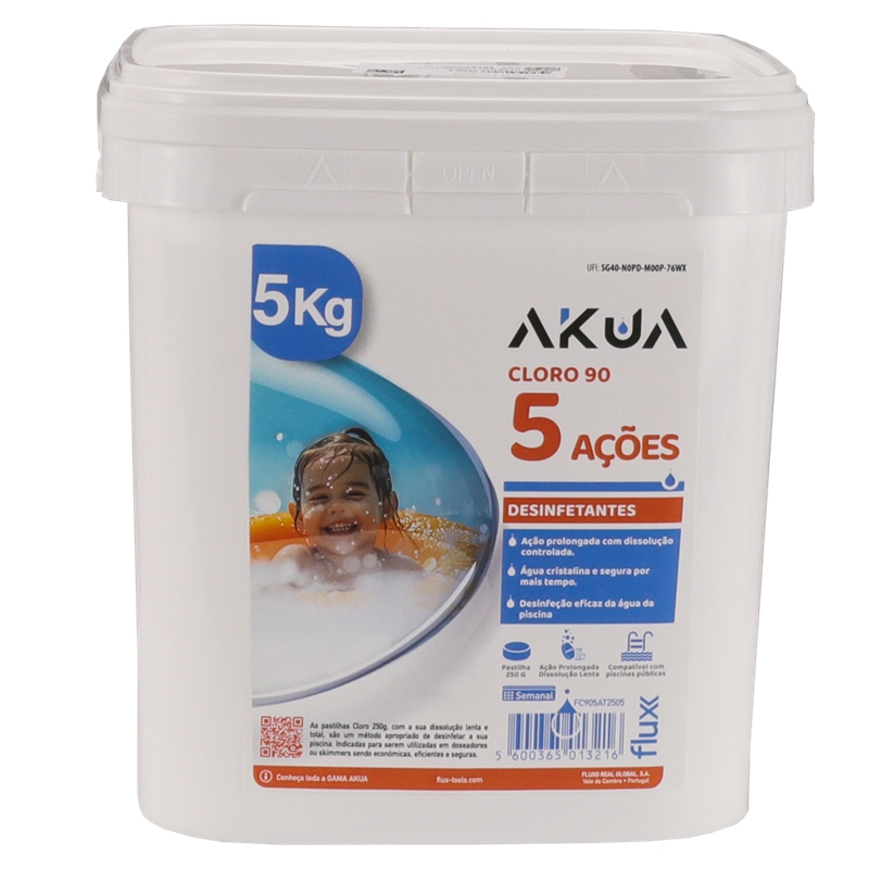 Cloro 90 5 Açoes Tableta 250gr  AKUA 5Kg Flux - FC905AT2505